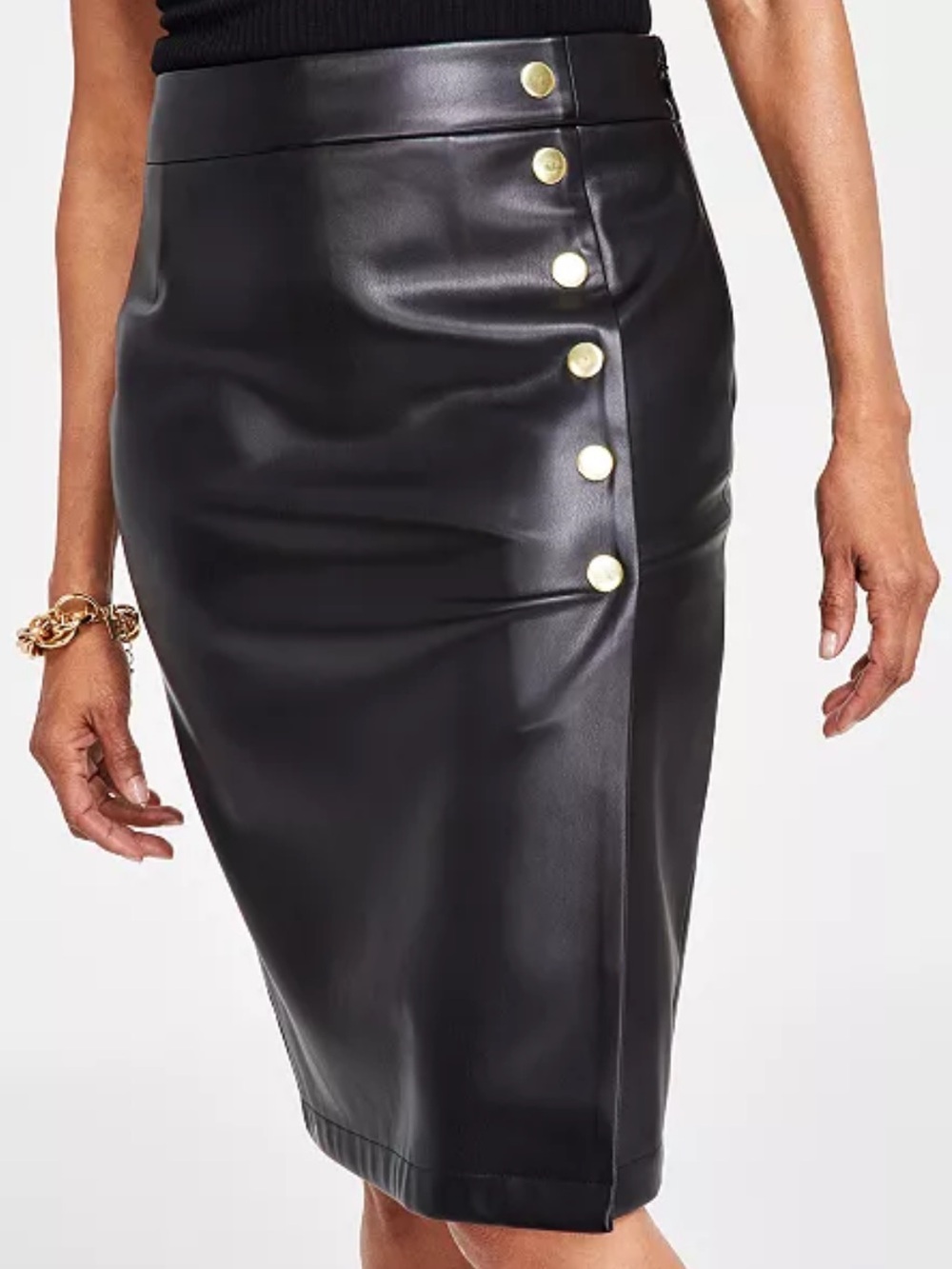 INC Black Faux Leather Pencil Skirt